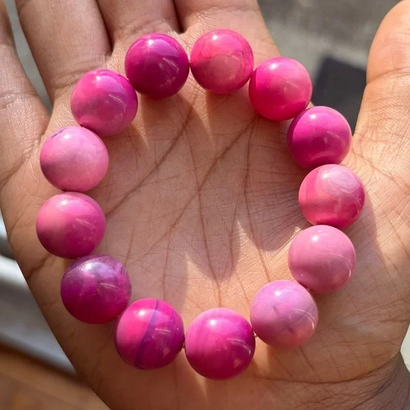 Pink Agate Crystal Bracelet 16mm - Picture 2 of 11